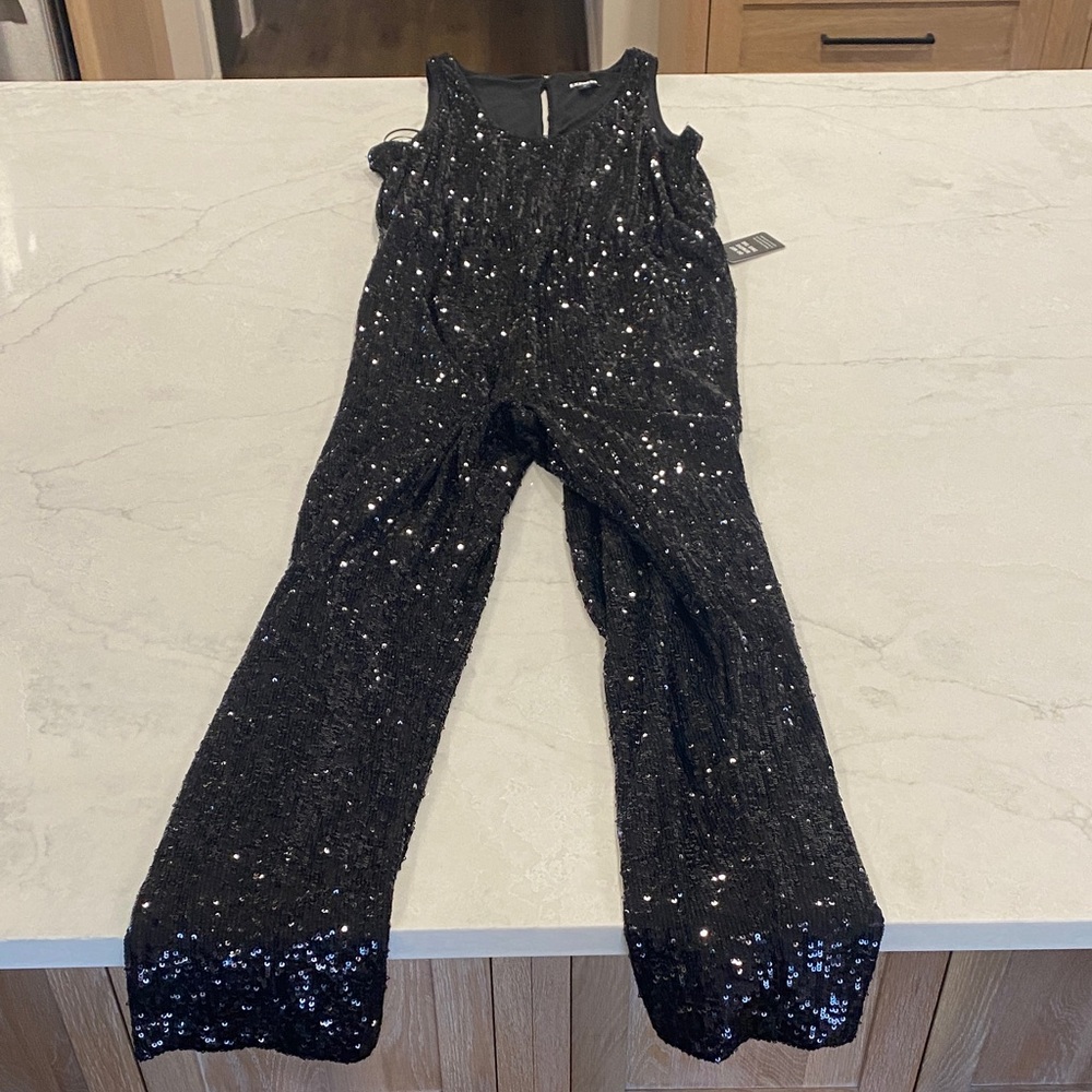 Express Black Sequin Straight Leg Jumpsuit